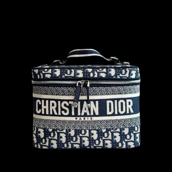 Image 1 of DIOR VANITY OBLIQUE EMBROIDERY TOP HANDLE CAG IN JACQUARD BLUE SHW