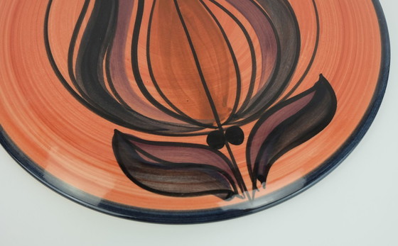 Image 1 of Wunderschöne, keramische Kuchenplatte aus der Mitte des Jahrhunderts, Stutzel Sachs Aalen dec. Dalia