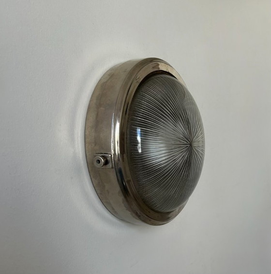 Image 1 of Lampada da parete vintage in metallo cromato e vetro olofane, Francia 1930