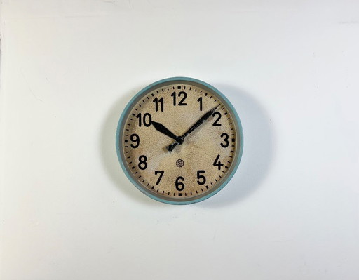 Gran reloj de pared industrial azul de Chronotechna, década de 1950