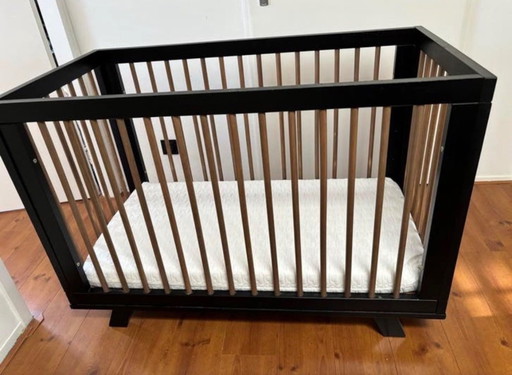 Lettino per neonati in arrivo, nero, con materasso Aerosleep - Regolabile