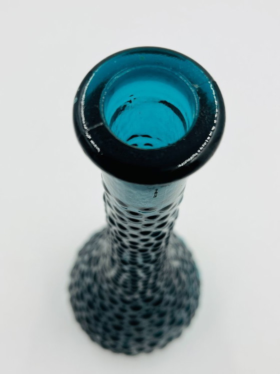 Image 1 of Empoli Vase, Blue Glass with Vintage Relief Pattern