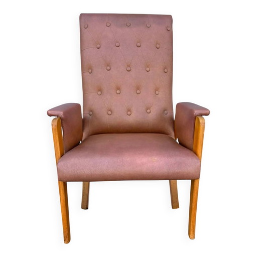 Vintage Sessel aus hellbraunem Kunstleder, 1960er Jahre.