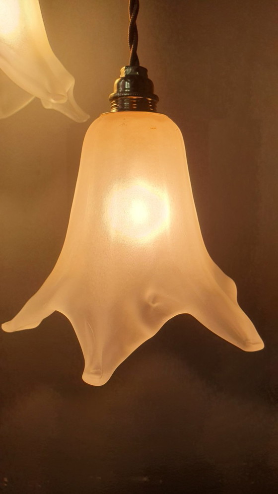 Image 1 of Set di 2 lampade a sospensione vintage in vetro di Murano a forma di calice