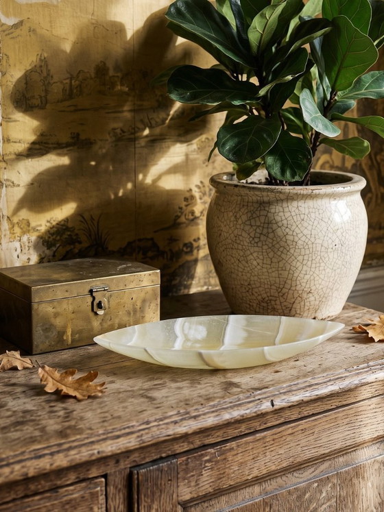 Image 1 of Vintage handcrafted trinket tray in natural Egyptian alabaster, 1960s-1970s