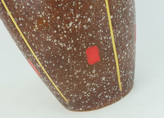 Image 1 of west german 1950s VASE scheurich model 239-30 drip glaze and colorful abstract decor mid century ceramics