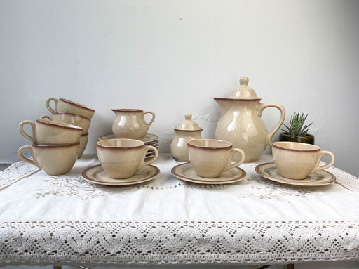 Gespikkeld Steengoed Koffieservies Tulowice Stijl Mid Century 20e eeuw