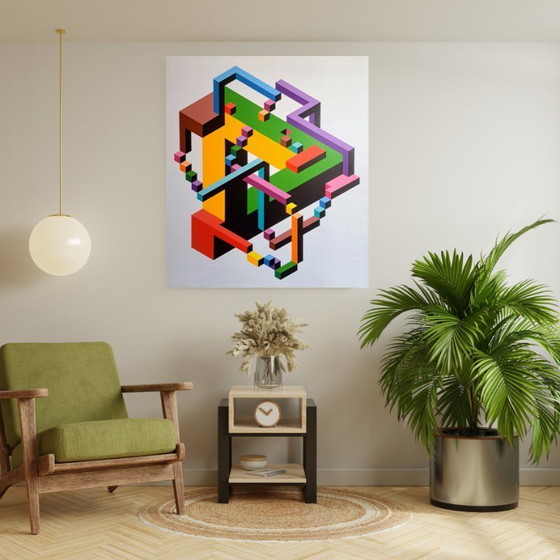 Image 1 of Modern abstract painting 'Complication 3' - Franklin van Dam - Acrylic on MDF - 93 x 81 cm