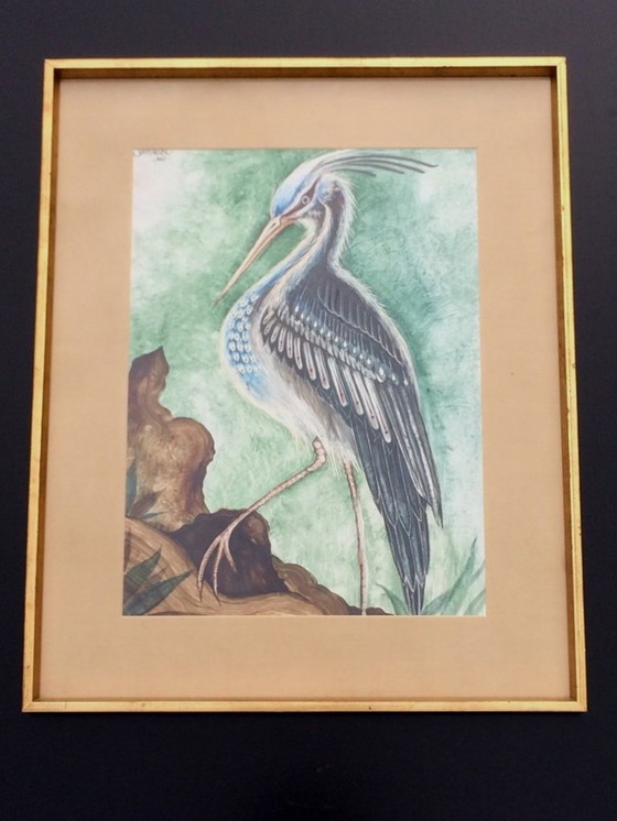 Image 1 of J. Vallès: ' Heron ' 70s Mixed media * 70s Vintage *