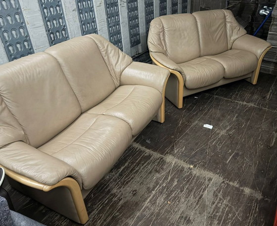 Image 1 of Stressless Eldorado 2-Sitzer Sofa-Paar · Echtleder Cream · Originaletikett · Ekornes Norway · NP 6.050 €