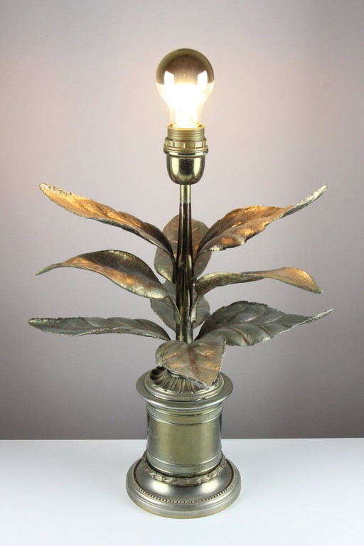 Vintage-Tischlampe aus Messing in Blattform – Hollywood Regency – Stil von Willy Daro – Belgien, 1970er Jahre