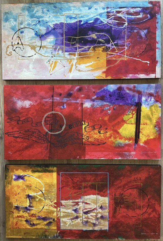 Image 1 of Piotr Konkel - tríptico ‘Abrazo’ - serigrafías sobre tabla