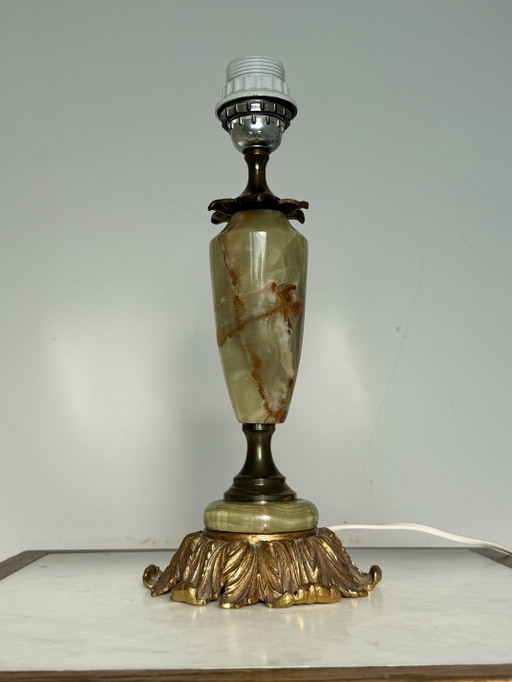 Vintage-Tischlamm aus grünem Naturonyx – tafellampen, Marble, Brass