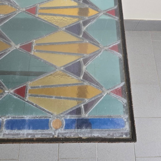 Image 1 of Vintage 1960s Brutalist Coffee Table in Metal, Glass & Stained Glass