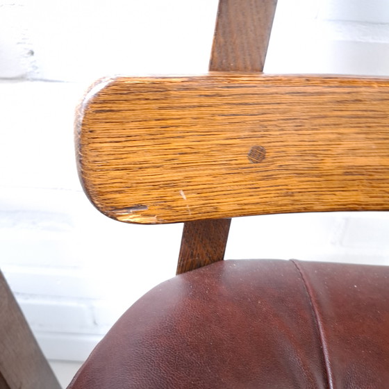 Image 1 of 2x vintage brutalist fishbone stoel eiken stoel jaren 70