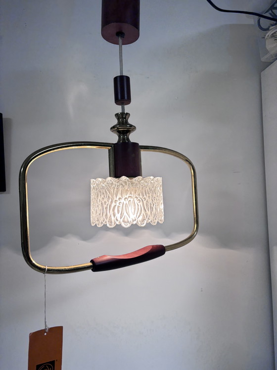 P Vintage Temde Hanglamp – Mid-Century Messing & Teak Hout – Jaren '60 – Hanglampen, Glass, Wood (photo 13 of 15)