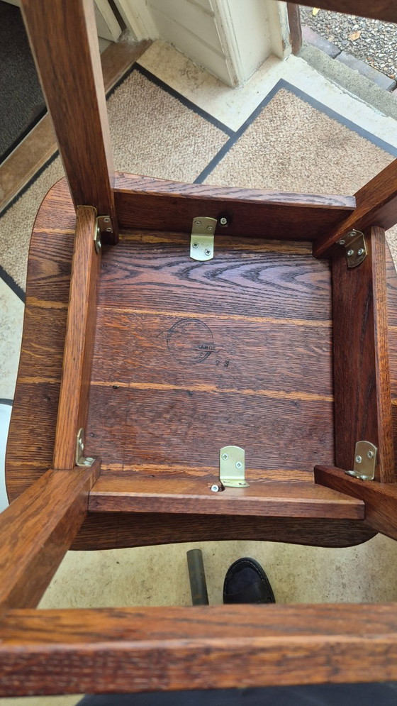 Image 1 of Set van 4 vintage Nederlandse brutalistische massief eikenhouten eetkamerstoelen – Nederlands vakmanschap