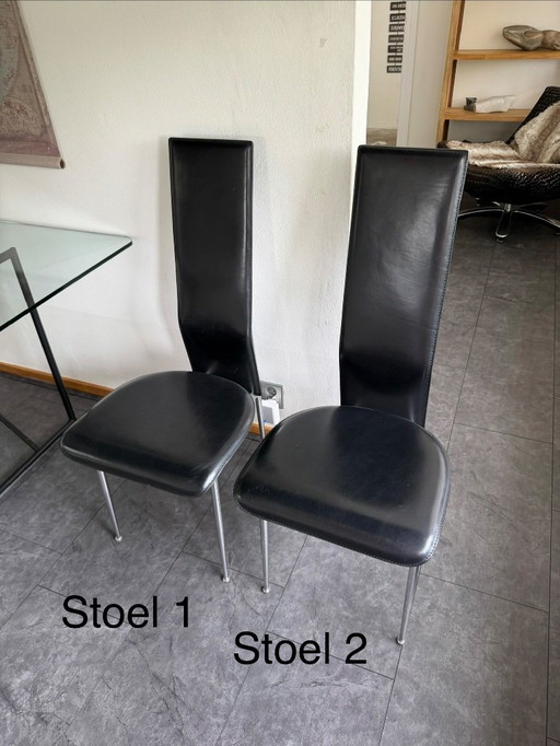 Fasem - Gualtierotti/Vegni - 4 sedie da pranzo in pelle nera – eetkamerstoelen, Leather, Metal