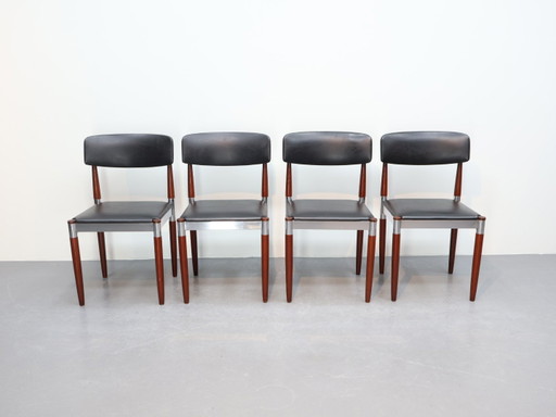 Chaises de salle à manger vintage / lot de 4 / skai noir / années 70