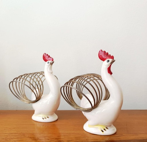 2x Kartenhalter Hahn aus Keramik Vintage 1960