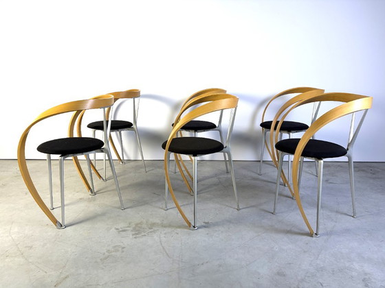 Revers Dining Chairs by Andrea Branzi for Cassina, 1993, Set of 6, Wood, Metal, Black, Modern (photo 9 of 13)