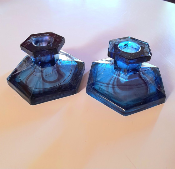 Image 1 of blauer Kerzenständer von Davidson Glass