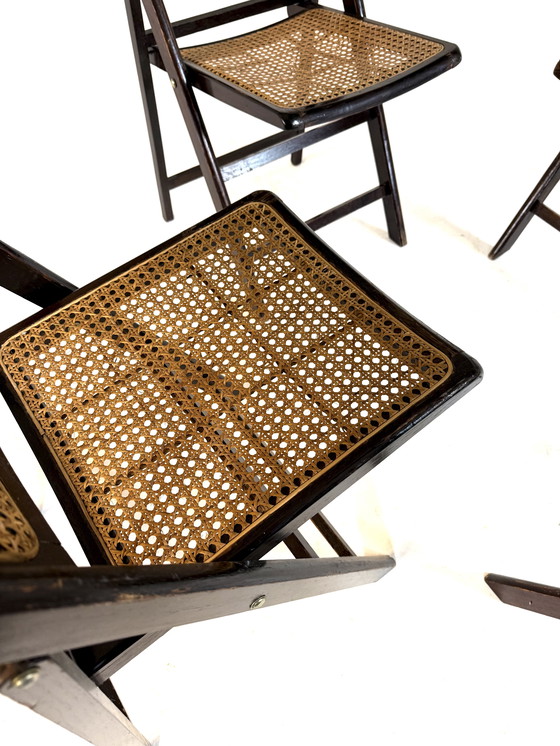 Image 1 of Ensemble de 4 chaises pliantes vintage en toile, Italie, années 60