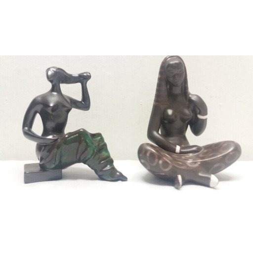 Vintage glazed ceramic sculptures of nude women, Czechoslovakia 1960