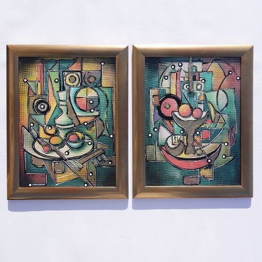 Cubismo A1439 - dipinto astratto XXL - dittico