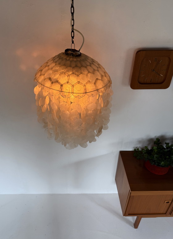 Image 1 of Vintage XL Capiz mother-of-pearl shell pendant lamp ‘70s