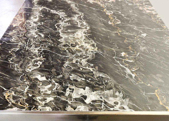 Image 1 of Minimalistic and Exclusive Mid-Century Kho Liangh Black Italian Marble and Brushed Steel Coffee Table by Artifort
