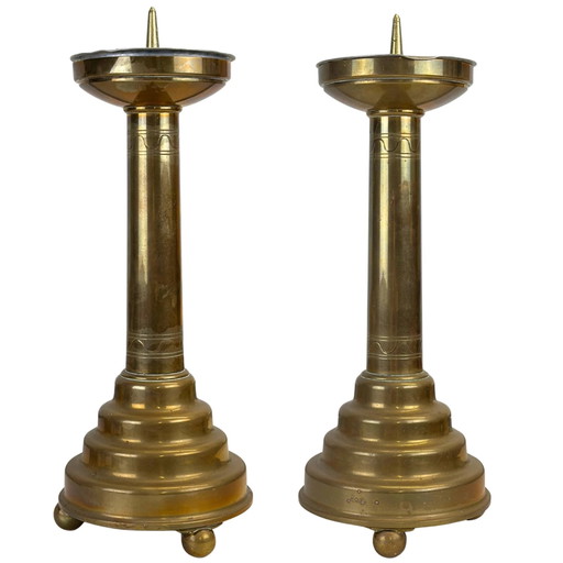 Set of Decorative Brass Candlesticks – Classic Altar Style – 20th Century