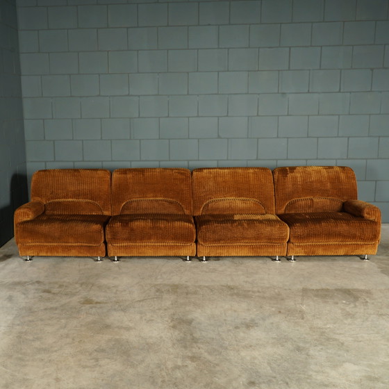 Image 1 of Midcentury modular sofa - brown rib fabric - 1970s