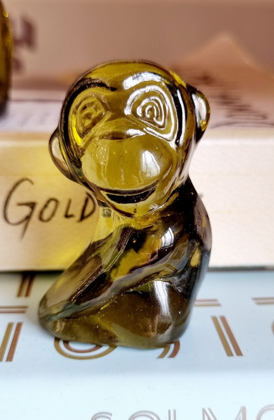 Image 1 of Vintage groen glazen apenbeeldje set van 4