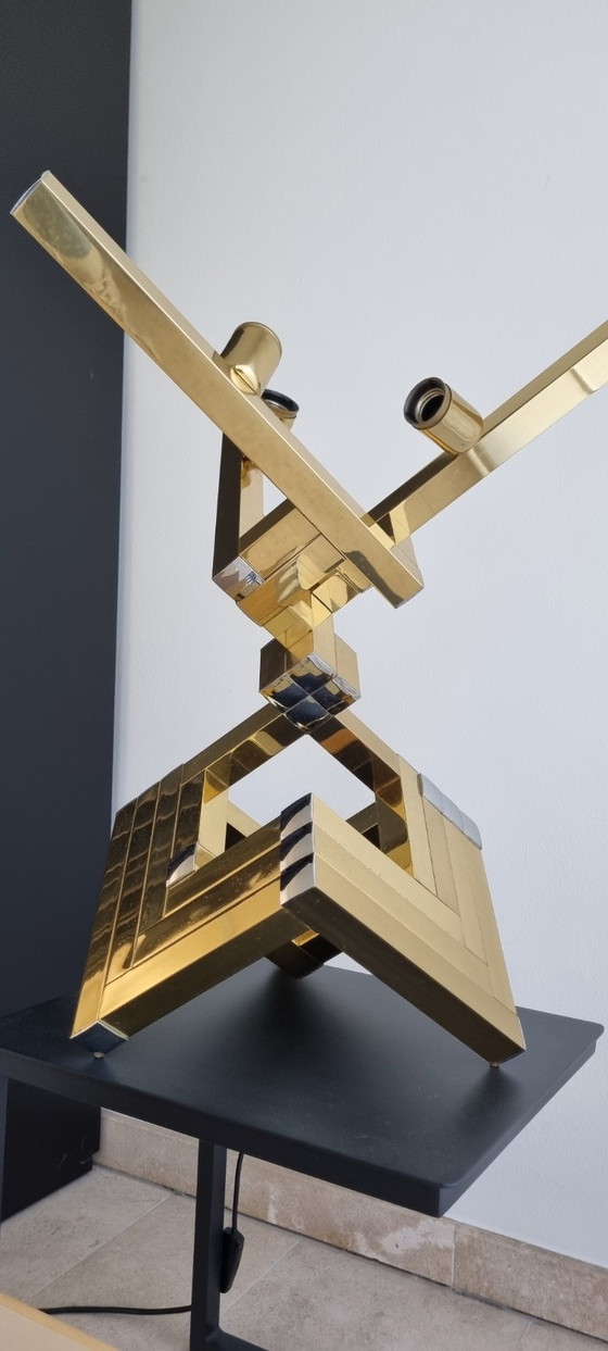 Lampada da tavolo Lumica in ottone con dettagli argentati, Lampade da tavolo, Tessile, Multicolore, Modern (foto 7 di 9)