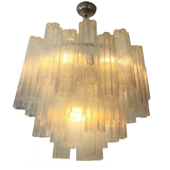 Image 1 of Lustre contemporain en verre de Murano opale « Tronchi » de style Venini