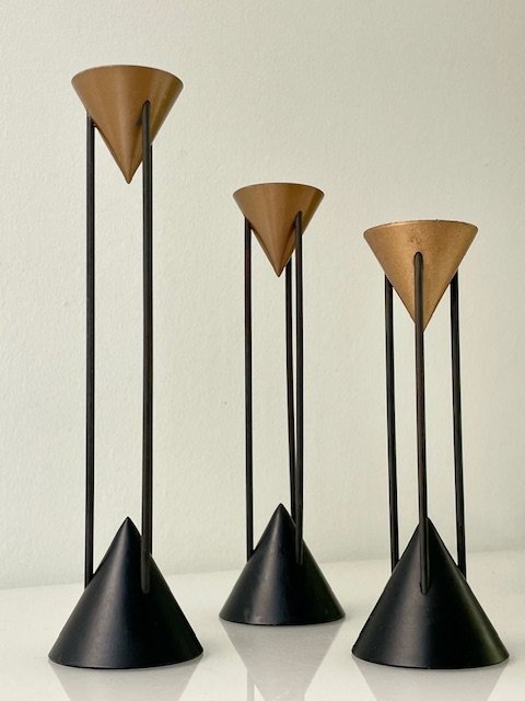 Set of 3 Postmodern Candlesticks by Markus Borgens - Memphis Design 1980s