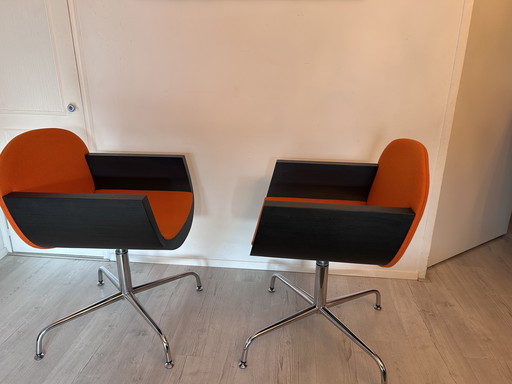Set de 2 Billiani Design Lounge-/Vergaderstoelen – Italia – Oranje Stof