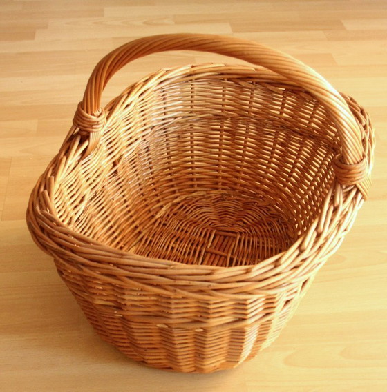 Image 1 of Grand panier à provisions, panier de pique-nique, osier, fait main - vintage