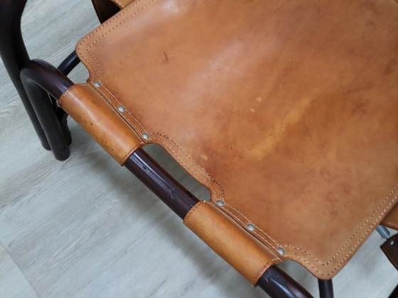 Image 1 of Tito Agnoli fauteuil uit het midden van de 20e eeuw, leer en bamboe, jaren 60.