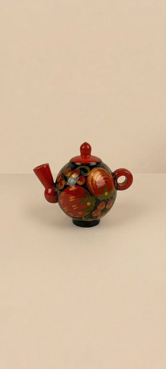 Set van 3 Khokhloma Russische miniaturen, Geschilderd gelakt hout, Decoratieve objecten, Oranje (foto 4 van 6)