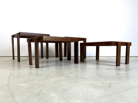 Mid century ceramic nest of tables, 1960s, Side tables, Wood, Brown, Vintage (photo 2 of 12)