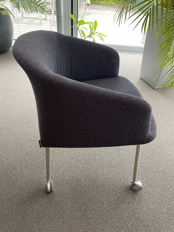 Castelijn Kuipstoelen Met Wieltjes (4 Stuks) Blauw/Grijze Bekleding – Eetkamerstoelen, Metal, Textile (photo 4 of 6)