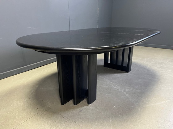 Image 1 of Vintage extendable black wooden dining table, 1980s