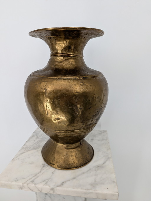 Large Vintage Brass Decorative Vase – Brutalist / Hollywood Regency – Heavy Statement Piece
