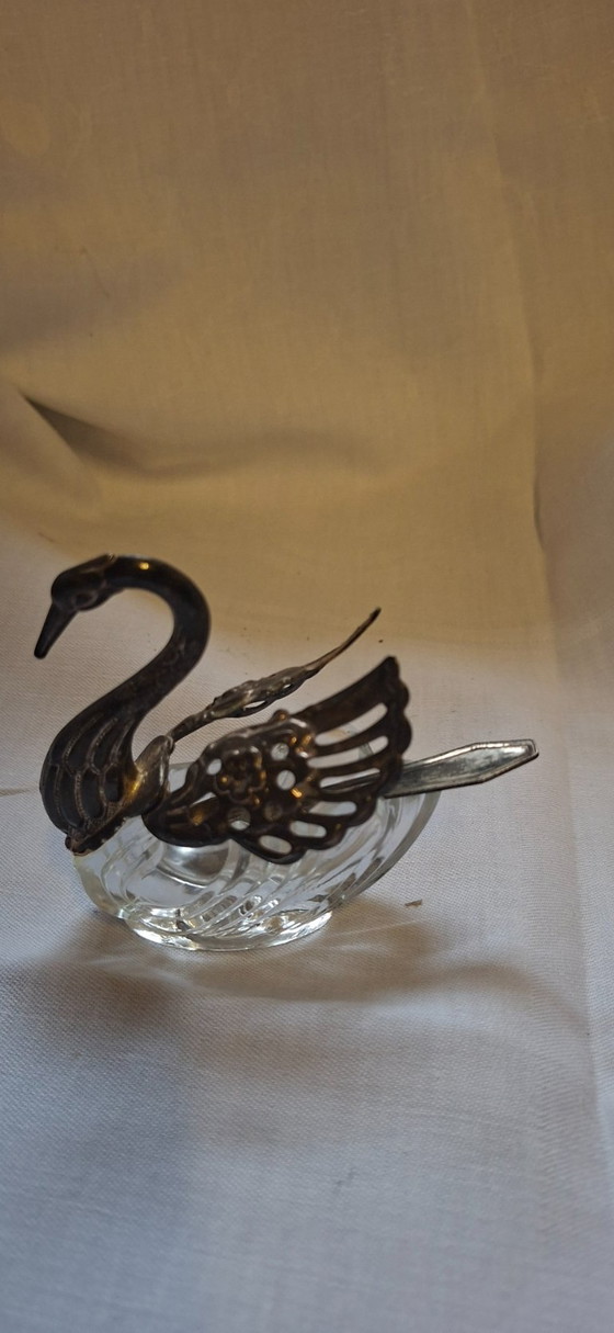 Saliera a forma di cigno con cucchiaio, stile metà secolo. – Accessori da tavola, Glass, Metal (photo 4 of 7)