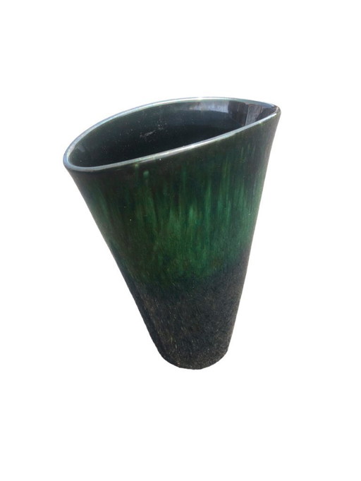 Vase Art déco en céramique verte émaillée irisée très colorée France vers 1925-1930 céramique d'art