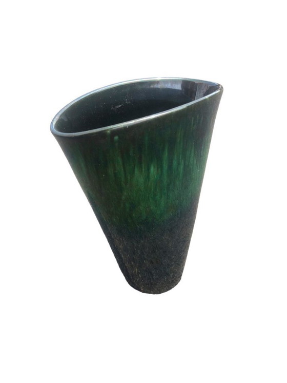 Image 1 of Art Deco grüne Keramikvase glasiert schillernd sehr farbenfroh Frankreich um 1925-1930 Fine Art Keramik