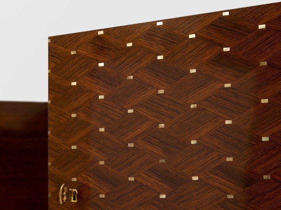 Jules Leleu two doors cabinet rosewood marquetry 1940, Sideboard, Brass, Brown, Vintage (photo 8 of 13)