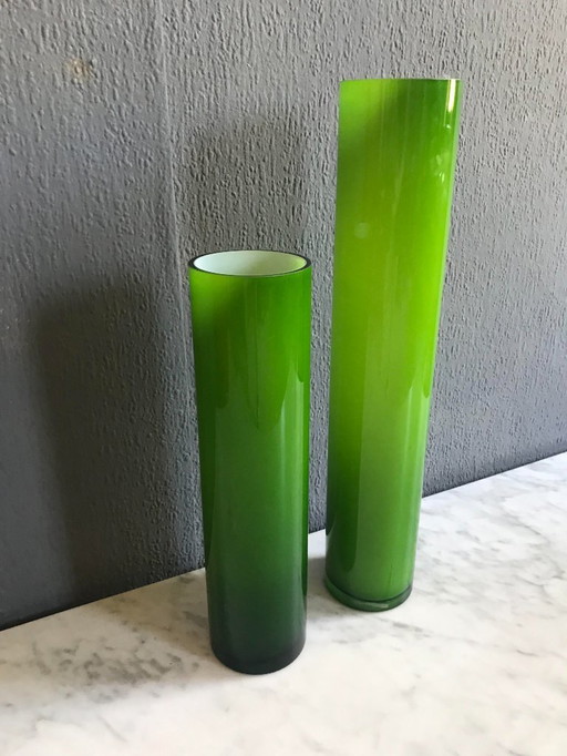 Set Vintage Green Handmade Vases Jr. 60
